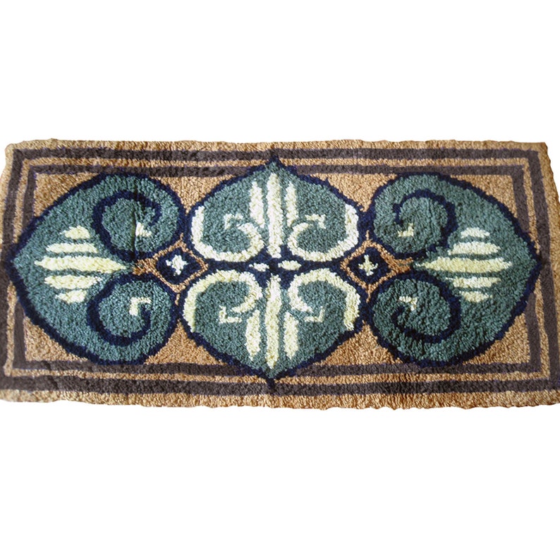 Vintage 70s Rug Rya Style Area Runner Gy Image 0