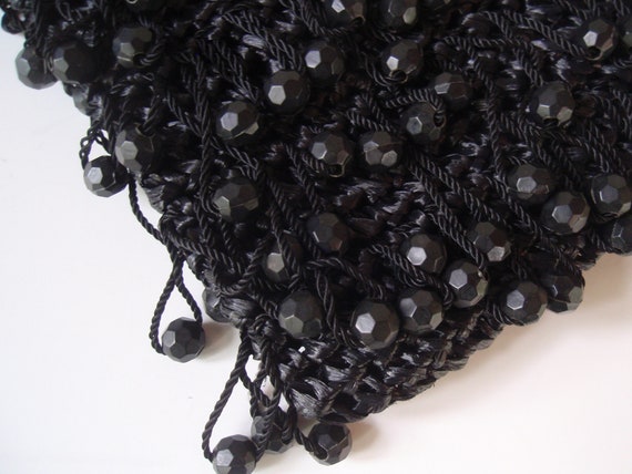 Black Beaded Raffia Handbag Purse 50s 60s Vintage… - image 9