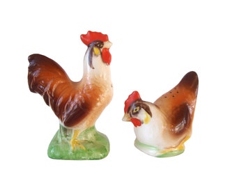 Super Cute! Vintage Ceramic Chicken Salt & Pepper Shakers Japan Hen and Rooster Shakers Kitsch Retro Mid Century MCM Collectible Kitchen