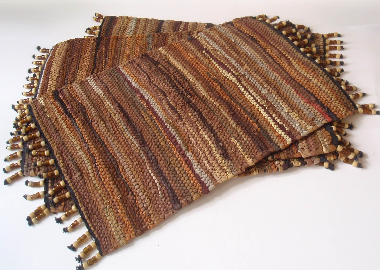 Woven Suede Leather Placemats w/ Glass Bead Fringe/ Etsy