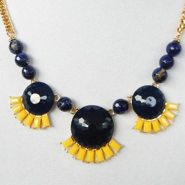 Blue bubble jewelry Bubble necklace Yellow bib Upcycled Blue bib Statement jewelry Blue yellow necklace Statement SALE
