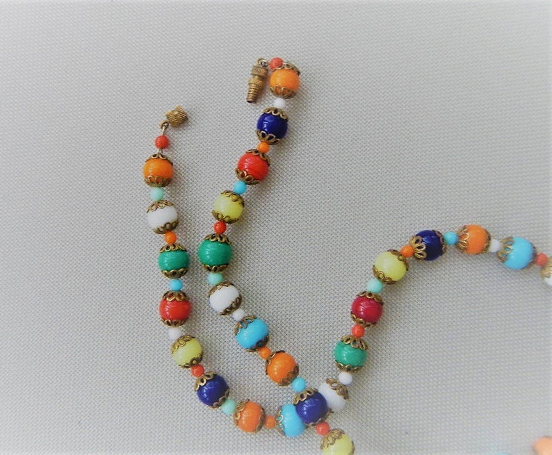 Harlequin beaded necklace 40's Rainbow glass choker Czech | Etsy