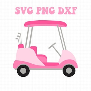ゴルフカート PNG SVG DXF | ピンク ゴルフカート インスタントデジタルダウンロード