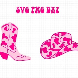 Kuh Druck Cowboy Hut und Stiefel SVG PNG DXF | Sofortiger digitaler Download | Disco Cowboy