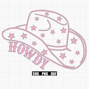 ハウディ スター プリント カウボーイ ハット SVG DXF PNG ディスコ スペース カウガール バチェロレッテ デザイン、ナッシュビル バチェロレッテ