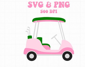 Golf Cart PNG & SVG | Pink Golf Cart Instant Digital Download | 500 DPI