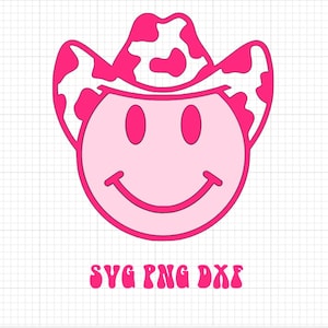 Cow Print Hat Smiley Face SVG PNG DXF Disco Cowboy Smiley Cow Print Cowboy Hat