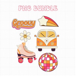 Groovy PNG-bundel | 6 digitale afbeeldingsbestanden | 300 dpi | Directe digitale download | Snijden, sublimeren en DTF