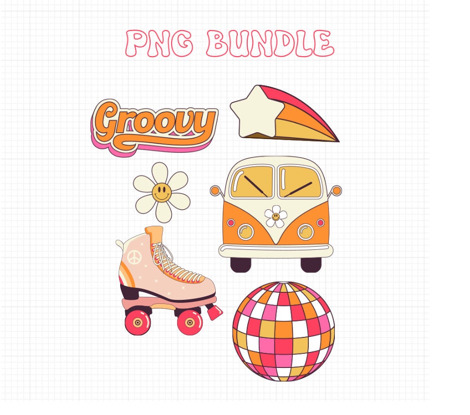 Groovy PNG Bundle | 6 Digital Image Files | 300 DPI | Instant Digital Download | Cutting, Sublimation and DTF
