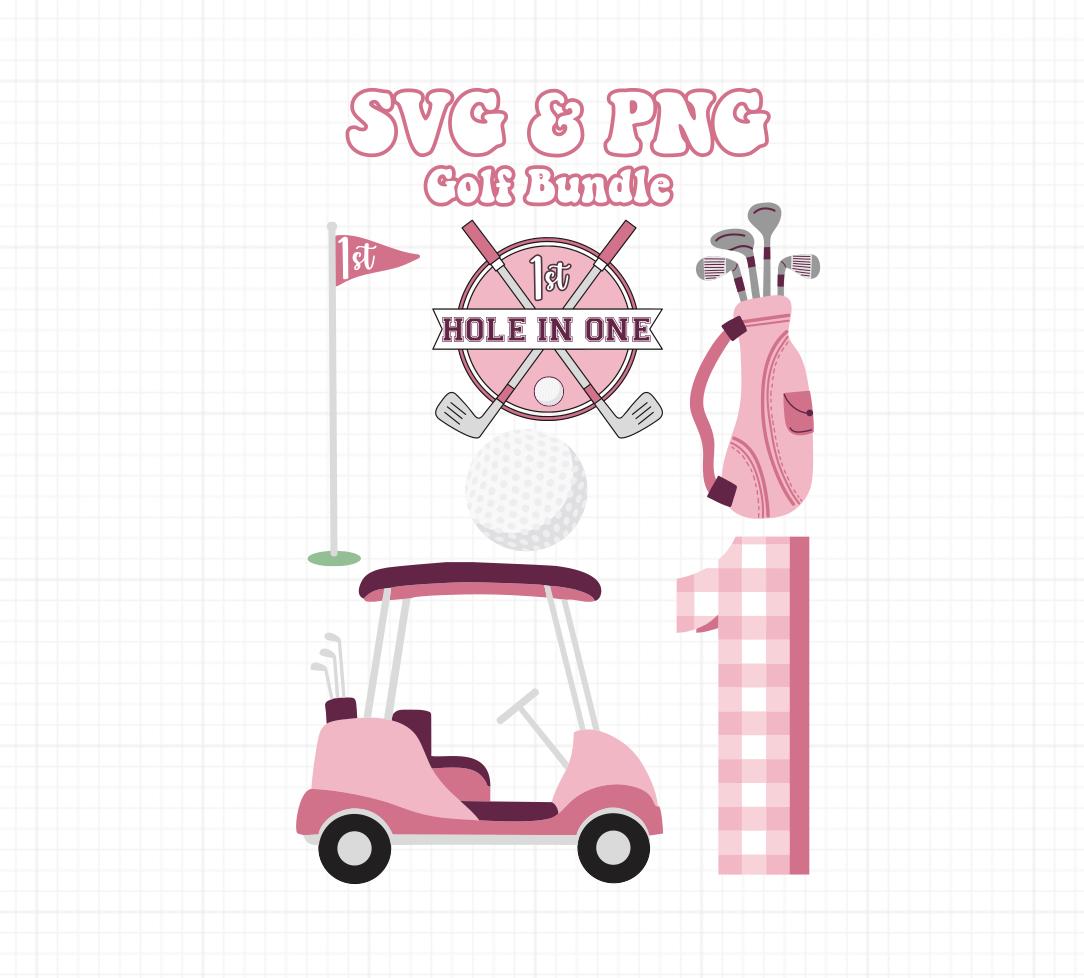 Pink Golf SVG & PNG Bundle for Hole in One First Birthday | Instant Digital Images for Printing, Cricut, Sublimation | 500 DPI