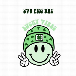 Lucky Vibes St Patty's Day SVG PNG DXF Smiley Face vredesteken