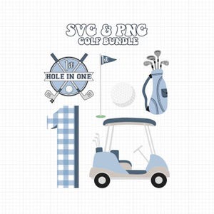 Pacote de golfe SVG e PNG para o primeiro aniversário do Hole in One | Imagens digitais instantâneas para impressão, Cricut, sublimação | 500 DPI