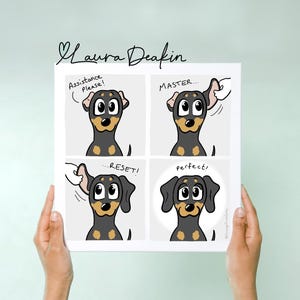 Master Reset - Impresión de cómics de El Príncipe Salchicha - Diseño de tira cómica de perro salchicha - Amantes de los perros - Póster de bellas artes