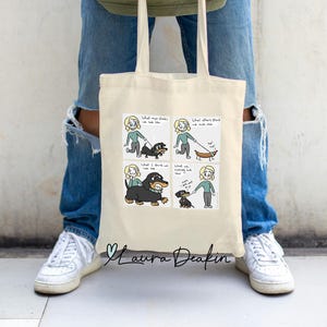 Bolsa de tela de cómics "Reality" - El Príncipe Salchicha - Diseño de tira cómica de perro salchicha - Bolsa de algodón ecológica para amantes de los perros