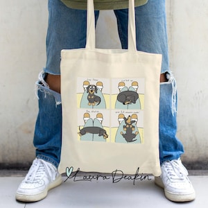 Bolsa de tela Lap Poses - Príncipe Salchicha - Diseño de tira cómica de perro salchicha - Bolsa de algodón ecológica para amantes de los perros