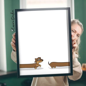 Póster de adorable perro salchicha - Impresión artística de dibujos animados para amantes de los perros - Decoración ecológica