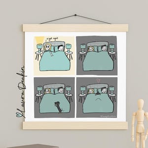 Buenas noches - Cómics del Príncipe Salchicha - Diseño de perro salchicha - Amantes de los perros - Póster premium de papel semibrillante con colgador