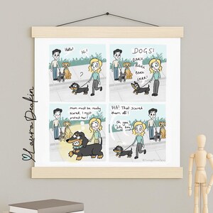 Protección - Cómics del Príncipe Salchicha - Diseño de Dachshund - Amantes de los perros - Póster de papel semibrillante premium con colgador