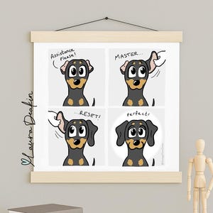 Reinicio maestro - Cómics del Príncipe Salchicha - Diseño de perro salchicha - Amantes de los perros - Póster premium de papel semibrillante con colgador