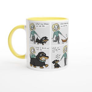 Taza de cómics "Reality" - El Príncipe Salchicha - Diseño de perro salchicha - Amantes de los perros - Taza de cerámica blanca de 325 ml