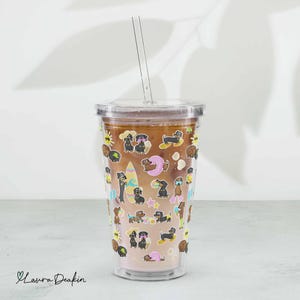 Summer Sausage Dog Clear Plastic Tumbler – Cute Dachshund Iced Coffee Cup with Lid & Straw – 16oz Reusable Dog Lover Gift