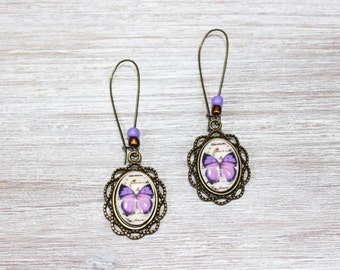 Purple Butterfly Glass Earrings