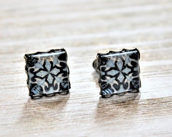 Portuguese Tile Blue Light Blue Glass Replica Stud Earrings