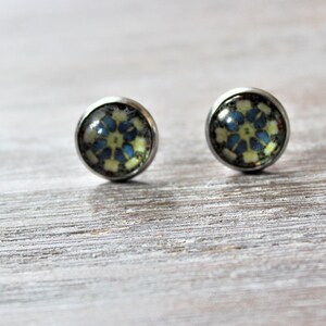 Portuguese Tile Yellow Blue Glass Replica Stud Earrings