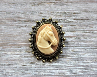 Ivory Horse Beige Cameo Brooch