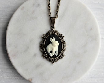 Bunny Cameo Necklace Off-White Antique Bronze Necklace-Other Colors