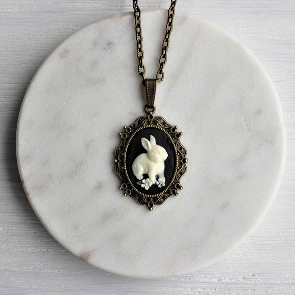 Bunny Cameo Necklace Off-White Antique Bronze Necklace-Other Colors