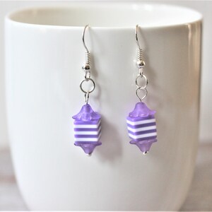 White Stripes Purple Cube Earrings