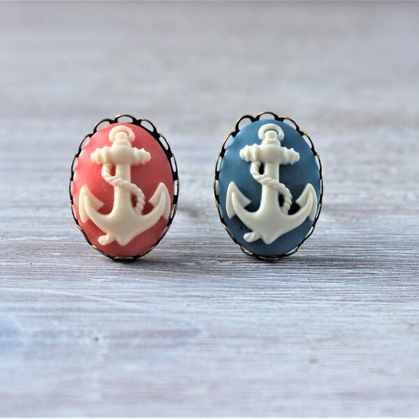 Anchor White Cameo Ring-Blue-Pink