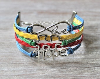 Autism Hope Awareness-Blue-Yellow-Green-Red-Cord Bracelet