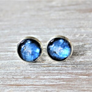 Galaxy Blue Glass Stud Earrings-Gradient Sky-Nebula Sky-Universe