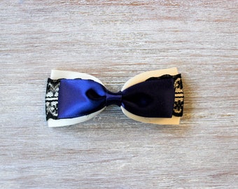 Royal Blue Cream Bow Hair Clip