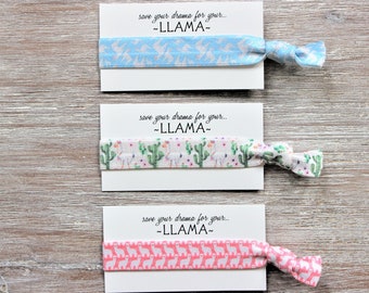 Llamas- White Llama Blue-White Llama Green Cactus-White Llama Pink-Hair Ties-save your drama for your LLAMA-Alpaca Hair Ties