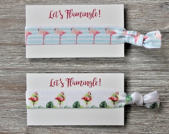 Flamingo Blue White Stripes-Flamingo Green Palm-Hair Ties