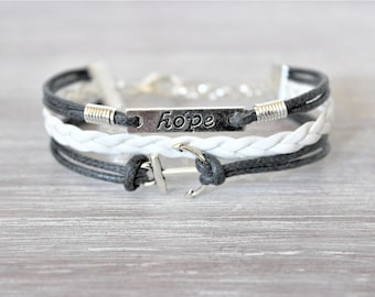 Hope Anchor Gray White Cord Silver Tone Bracelet-Other Colors