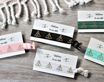 Teepee Hair Tie-Welcome to our tribe-Black-Pink-Hunter Green-White-Turquoise-Hair Ties
