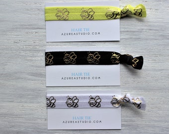Gold Bees-Bright Yellow-Black-White-Hair Ties-Meant To Bee