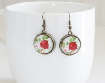 Red Roses Pink Rose Glass Earrings