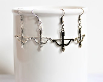 Bow & Arrow Earrings-Silver Tone-Antique Bronze