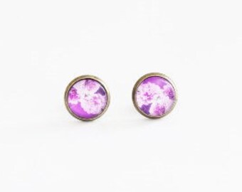 Purple Floral Stud Earrings