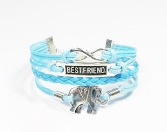 Infinity Best Friend Elephant Light Blue Cord Bracelet