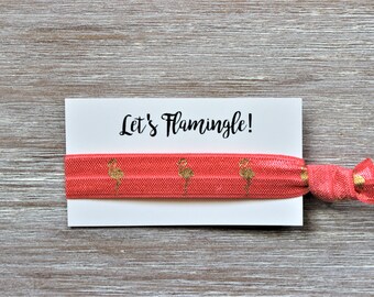 Coral Flamingo Gold Hair Ties