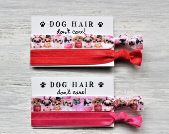 Dogs Hearts White-Dogs Hearts Pink-Red-Hot Pink-Hair Ties-Dog Hair Don't Care-XOXO Happy Valentine's Day