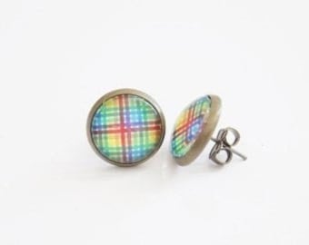 Regenbogen Grid Ohrstecker
