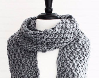 Gray Hand Knitted Scarf/ Chunky Scarf/ Long Scarf