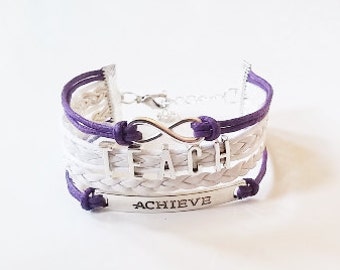 Infinity TEACH Achieve Purple White Cord Bracelet